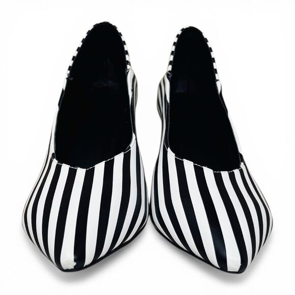 Catherine Malandrino Striped Kitten Heel Black White Point Toe Paris Chic 10 - Picture 6 of 7